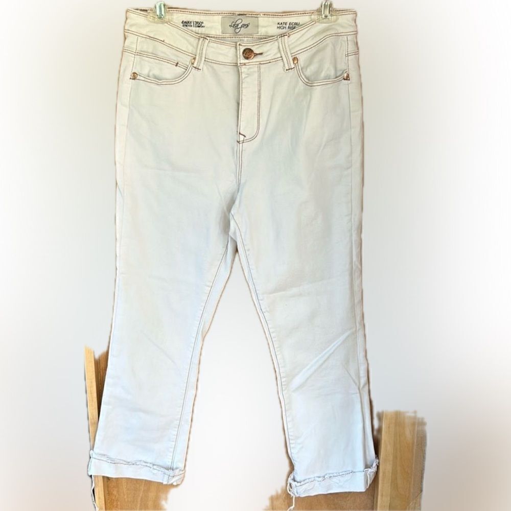 Lola Jeans Kate crew high rise four way 360 comfort stretch Lively ECRU size 4 - Picture 2 of 13